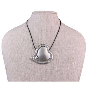Chicos Womens Silver Tone Metal Heart Statement Necklace Adjustable Cord